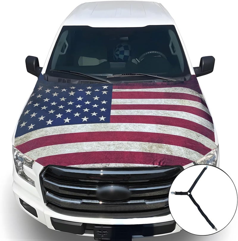 Tobethay American Car Hood Cover - 59x51 in Car Hood Cover Flag Bonnet Banner with 2 Adjustable Triangular Fasteners, Universal Fit for Trucks, SUV, 250th Anniversary Flag - Image 1